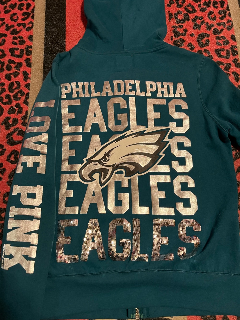 Vintage PINK Victoria's Secret Philadelphia Eagles sequins BLING zip up jacket - Picture 3 of 9